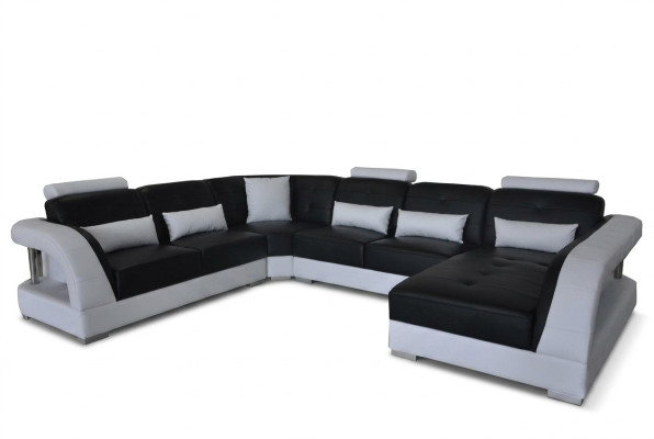 Conception Canapé d'angle en cuir de salon Moderne canapé USB d'angle Noir Suite neuf