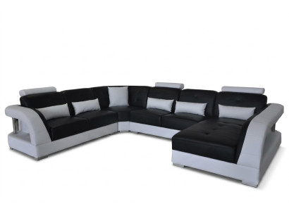 Conception Canapé d'angle en cuir de salon Moderne canapé USB d'angle Noir Suite neuf