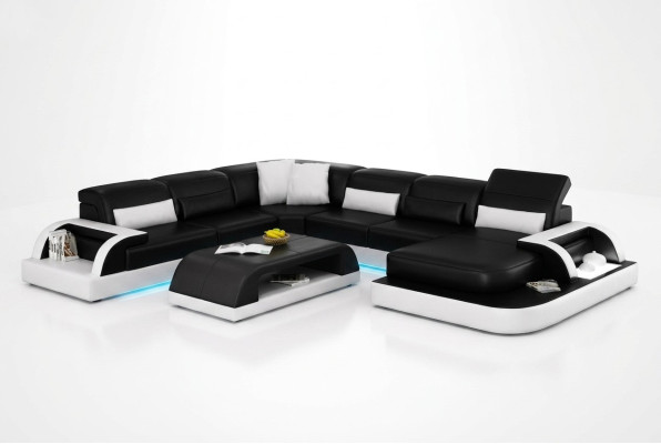 Canapé Canapé d'angle Design Paysage vivant Noir Rembourrage Siège Suite Canapé en cuir USB