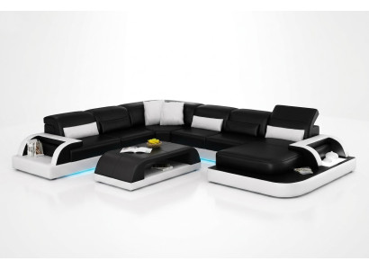 Canapé Canapé d'angle Design Paysage vivant Noir Rembourrage Siège Suite Canapé en cuir USB