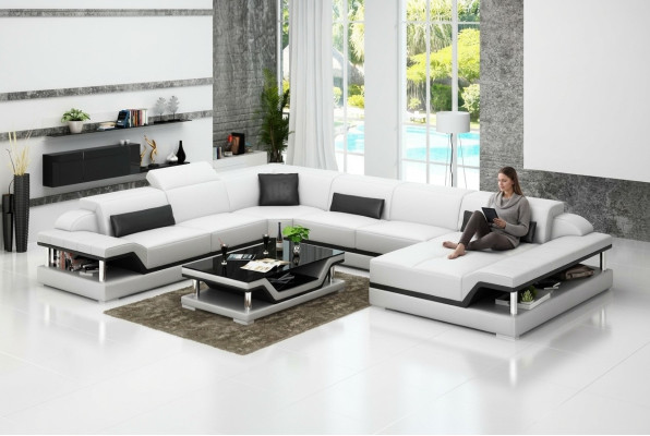 Conception en cuir Salon paysage Coin canapé moderne Ensemble Canapé Coin nouveau Blanc USB