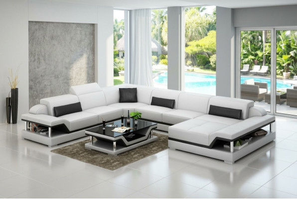 Conception en cuir Salon paysage Coin canapé moderne Ensemble Canapé Coin nouveau Blanc USB