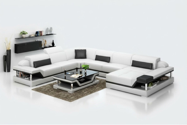 Conception en cuir Salon paysage Coin canapé moderne Ensemble Canapé Coin nouveau Blanc USB