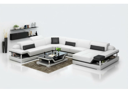 Conception en cuir Salon paysage Coin canapé moderne Ensemble Canapé Coin nouveau Blanc USB