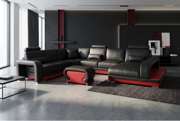Canapé Canapé d'angle Design Tapisserie Canapé d'angle Paysage de vie Coin suite Canapé Forme en U + USB
