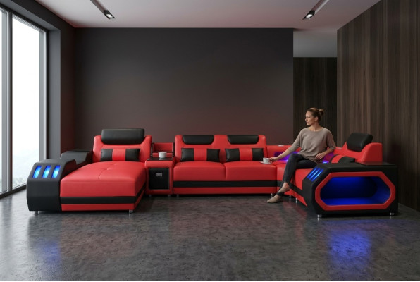 Canapé en cuir Canapé Modèle de suite pour Salon Moderne Canapé en forme de U avec USB