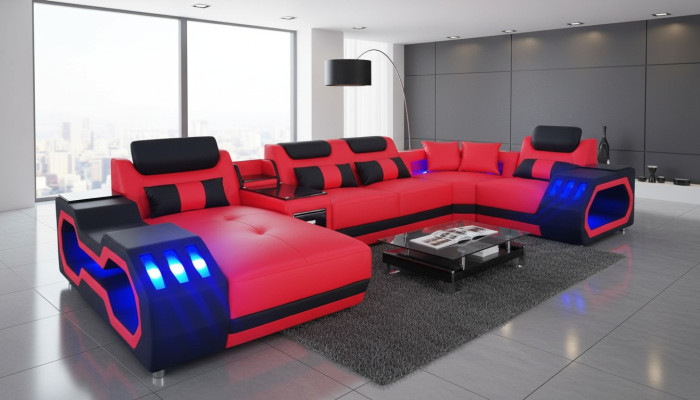 Canapé en cuir Canapé Modèle de suite pour Salon Moderne Canapé en forme de U avec USB