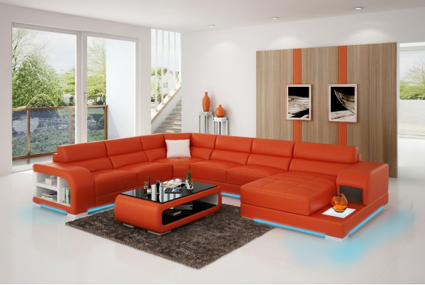 Canapé d'angle en cuir moderne avec design de canapé convertible, coin salon, canapé d'angle, canapé en cuir léger avec USB