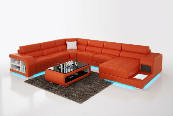 Canapé d'angle en cuir moderne avec design de canapé convertible, coin salon, canapé d'angle, canapé en cuir léger avec USB