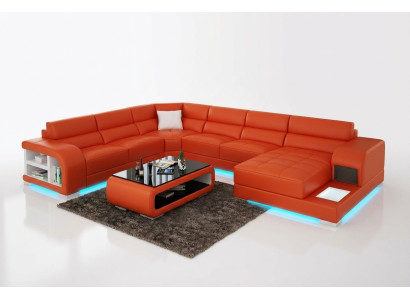Canapé d'angle en cuir moderne avec design de canapé convertible, coin salon, canapé d'angle, canapé en cuir léger avec USB