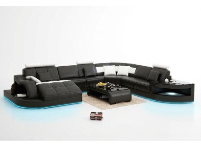 Canapé en cuir Canapé Paysage vivant Canapé d'angle Suite d'angle Design Moderne Nouveau Canapé +USB