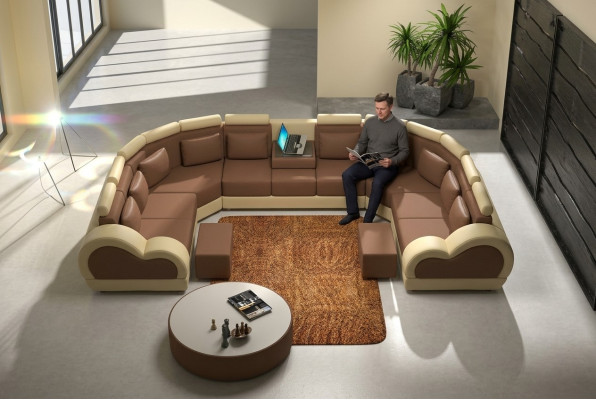 Canapé en cuir avec USB Tapisserie Canapé Canapé d'angle Paysage de vie Géant XXL Relaxation nouveau
