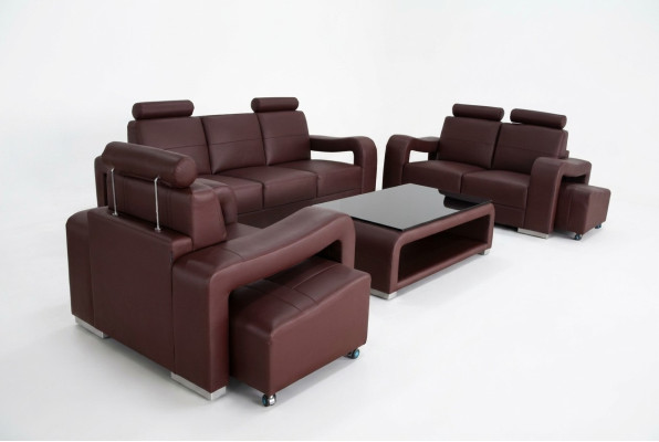 Canapé en cuir Suite avec canapés USB Rembourrage Canapés Luxe neuf Salon paysage 3+2+1