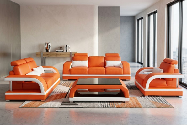Canapé Canapé Cuir Rembourrage Siège Canapé Suite 3+2+1 USB + Ensemble de Table Canapé Design