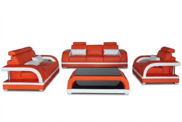 Canapé Canapé Cuir Rembourrage Siège Canapé Suite 3+2+1 USB + Ensemble de Table Canapé Design