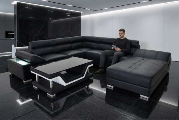 Conception Canapé d'angle en cuir de salon Suite moderne Coin Gris neuf USB