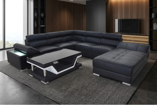 Conception Canapé d'angle en cuir de salon Suite moderne Coin Gris neuf USB
