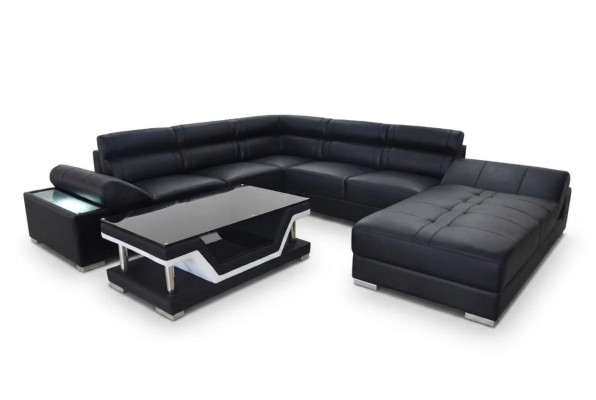 Conception Canapé d'angle en cuir de salon Suite moderne Coin Gris neuf USB