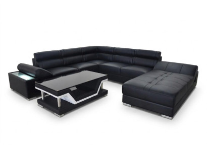 Conception Canapé d'angle en cuir de salon Suite moderne Coin Gris neuf USB