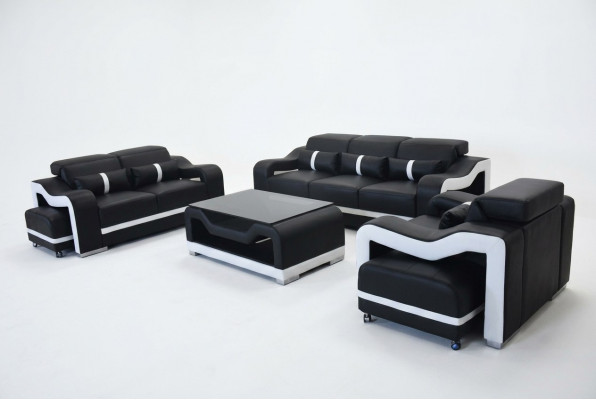 Canapé en cuir + USB, canapé en tissu Ensemble 3 + 2 + 1 place Ensemble complet Ensemble + Table