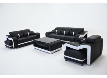 Canapé en cuir + USB, canapé en tissu Ensemble 3 + 2 + 1 place Ensemble complet Ensemble + Table