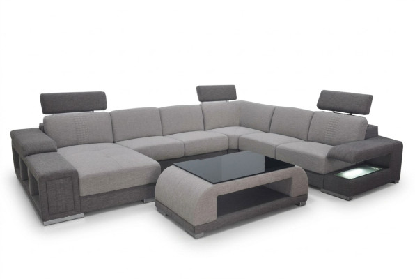 Ensemble de canapés Canapé d'angle en cuir moderne Rembourrage de canapé paysager USB+Table