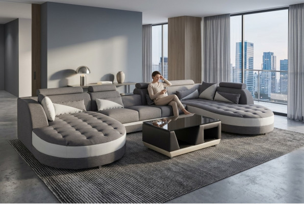 Canapé textile moderne + connexion USB + table basse Paysage de vie coin en forme de U