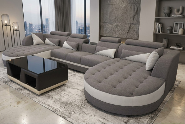 Canapé textile moderne + connexion USB + table basse Paysage de vie coin en forme de U