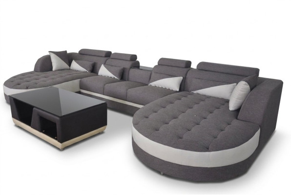 Canapé textile moderne + connexion USB + table basse Paysage de vie coin en forme de U