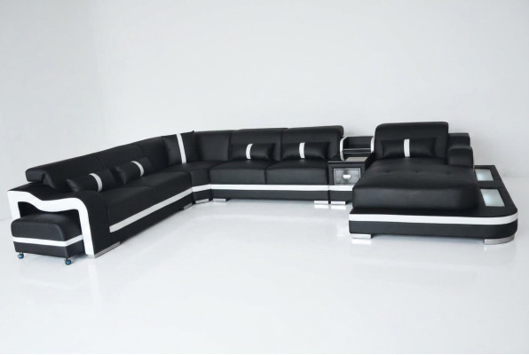 Cuir Canapé Rembourrage Siège Design Coin Suite Canapé Salon paysage + Lumière + USB