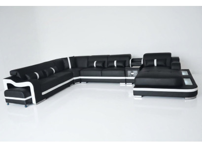 Cuir Canapé Rembourrage Siège Design Coin Suite Canapé Salon paysage + Lumière + USB