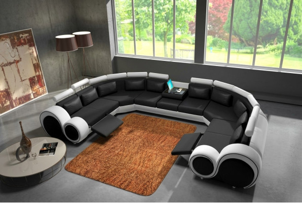 Superbe canapé d'angle en forme de U en cuir pour salon avec USB intégré