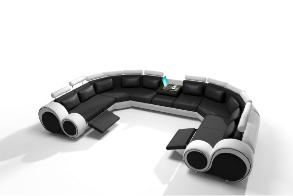 Superbe canapé d'angle en forme de U en cuir pour salon avec USB intégré