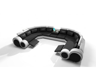 Superbe canapé d'angle en forme de U en cuir pour salon avec USB intégré