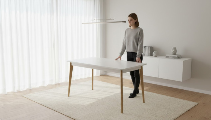 Table à manger en bois moderne, table à manger en bois de 140/180 cm, extensible pour la salle à manger.
