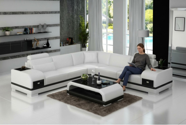 Canapé en cuir Salon Paysage de vie Canapé d'angle Suite d'angle Design Canapé moderne G8013B