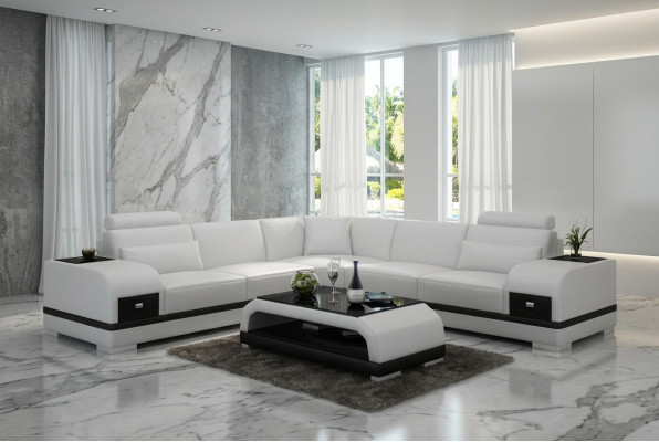 Canapé en cuir Salon Paysage de vie Canapé d'angle Suite d'angle Design Canapé moderne G8013B