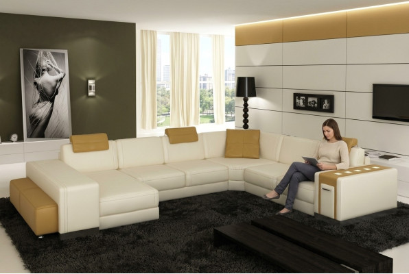 Paysage vivant Canapé de designer LED USB Canapé Big Upholstery Canapés en cuir d'angle d'angle