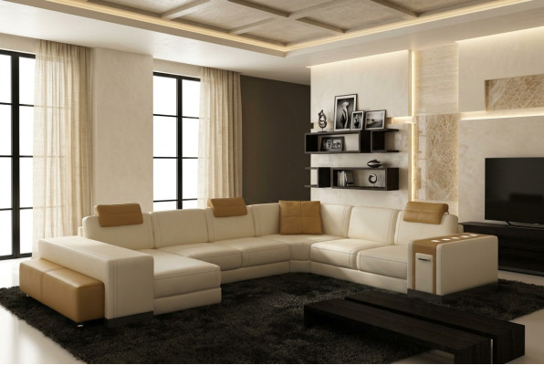 Paysage vivant Canapé de designer LED USB Canapé Big Upholstery Canapés en cuir d'angle d'angle