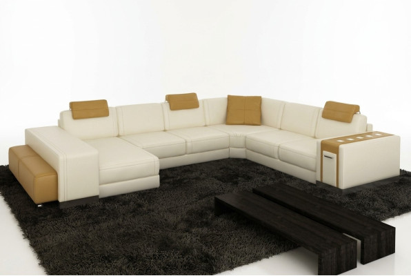 Paysage vivant Canapé de designer LED USB Canapé Big Upholstery Canapés en cuir d'angle d'angle