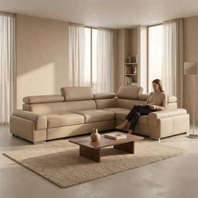 Canapé d'angle design en cuir textile rembourré Multifonction Sofas Salon paysage neuf