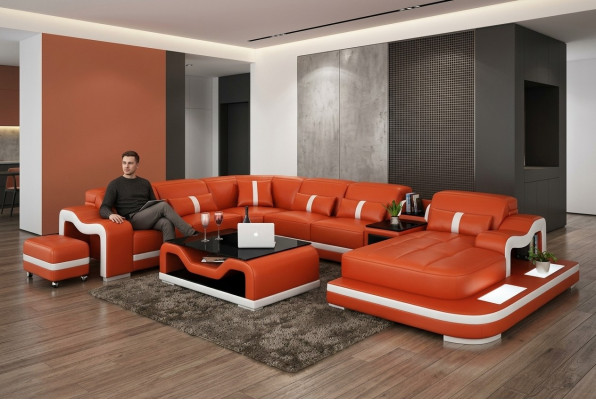 Canapé en cuir avec USB canapé salon paysage Coin canapé Suite d'angle Design Moderne Canapé