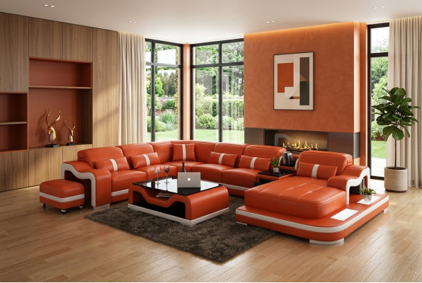 Canapé en cuir avec USB canapé salon paysage Coin canapé Suite d'angle Design Moderne Canapé