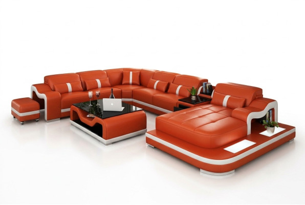 Canapé en cuir avec USB canapé salon paysage Coin canapé Suite d'angle Design Moderne Canapé