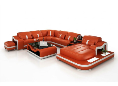 Canapé en cuir avec USB canapé salon paysage Coin canapé Suite d'angle Design Moderne Canapé