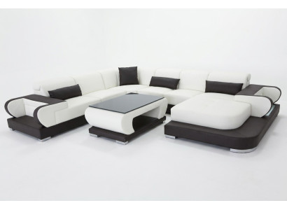 Coin canapé en cuir avec USB Salon paysage Suite Design Canapé Moderne + Table