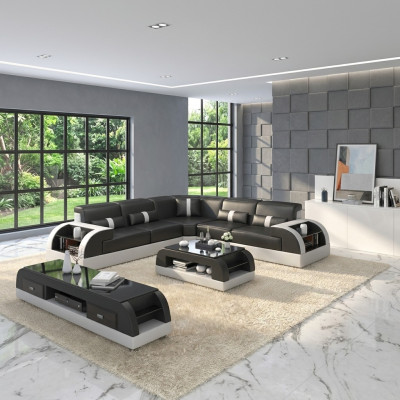 Paysage de vie Canapé d'angle en L Design Canapé d'angle en cuir Rembourrage Suite de canapé nouveaux