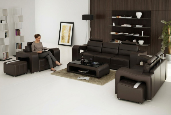 Canapé en cuir canapé Salon paysage 3+2+1 Suite design Moderne Canapé USB nouveau