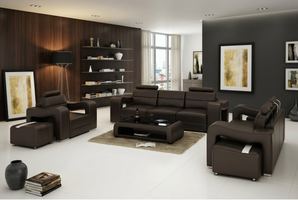 Canapé en cuir canapé Salon paysage 3+2+1 Suite design Moderne Canapé USB nouveau