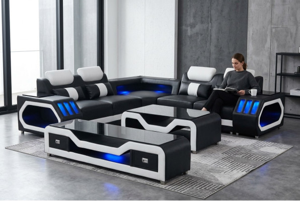 Canapé d'angle design en cuir moderne avec son - USB - Bluetooth nouveau